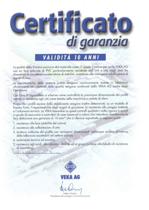 Modello certificato di garanzia .